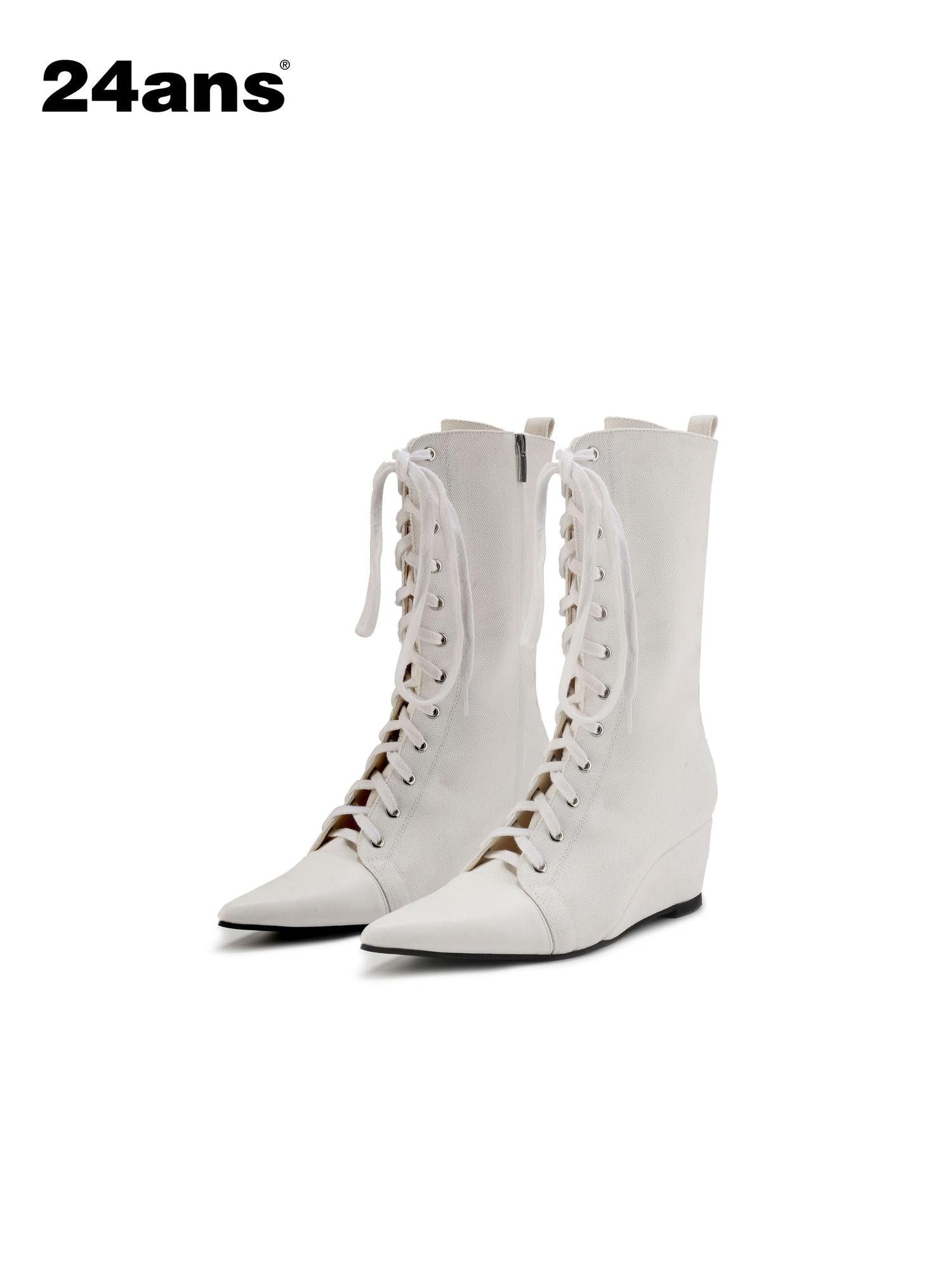 24ans Pointed Toe Cross Strap Low Wedge Women&