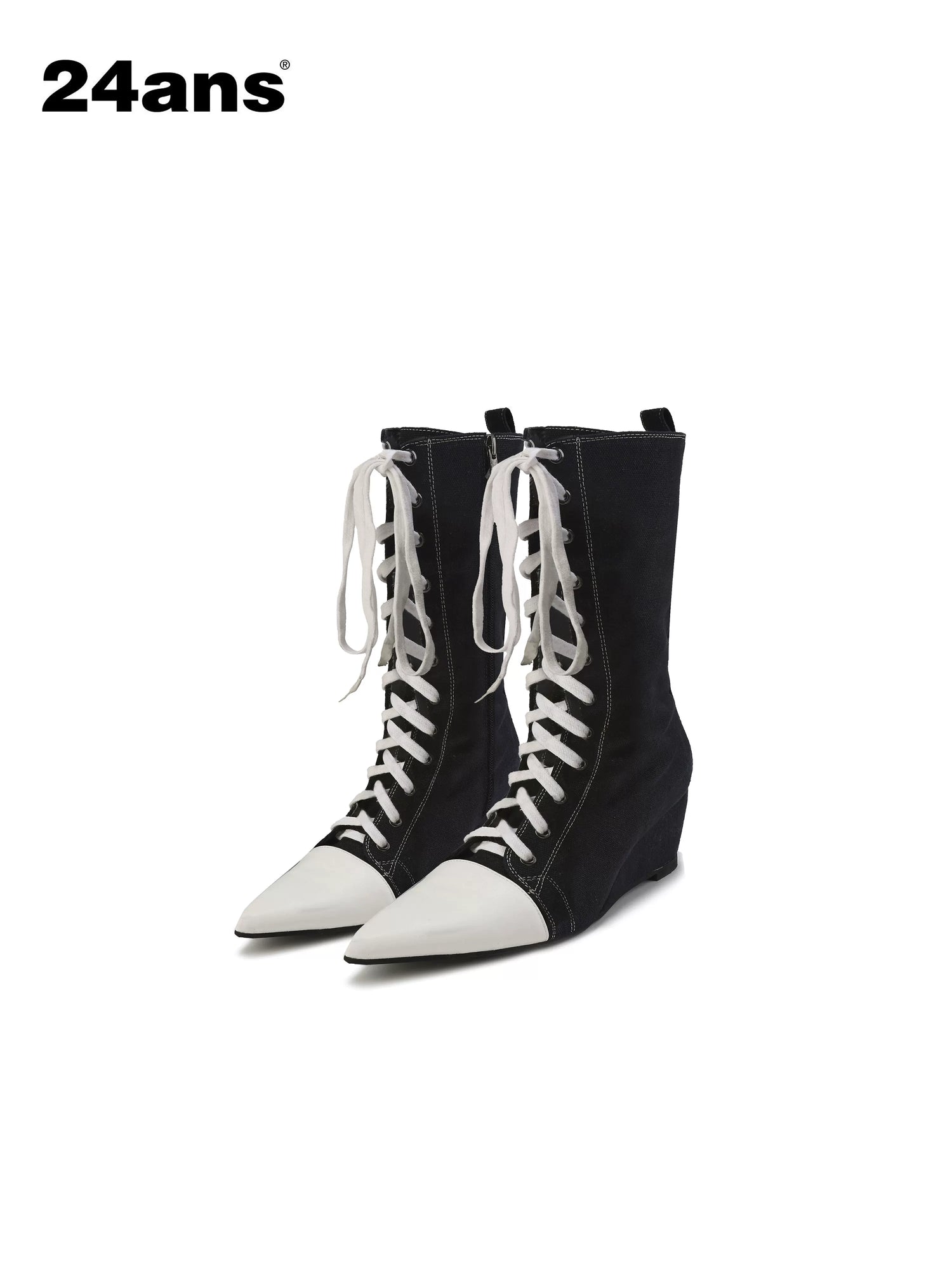 24ans Pointed Toe Cross Strap Low Wedge Women&