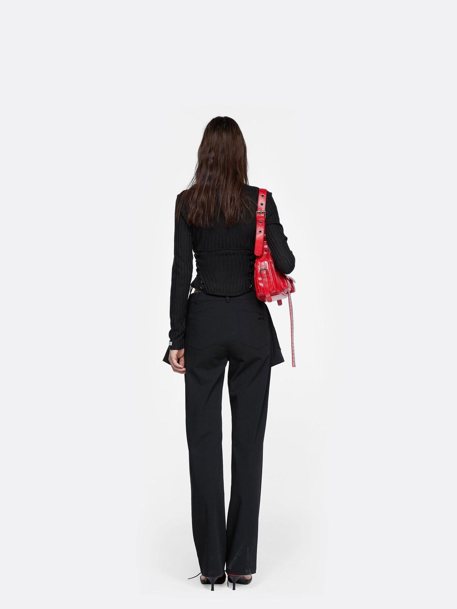 24ans Poly Cotton Blend Slim Cropped Tie Cutout Long Sleeve Letter Round Neck T-Shirt