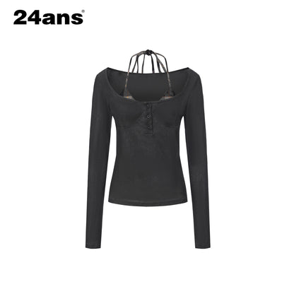 24ans_Premium_Cotton_Punk_Mock_Layered_Oversized_Women_Patchwork_Long_Sleeve_T-Shirts_MISSTT