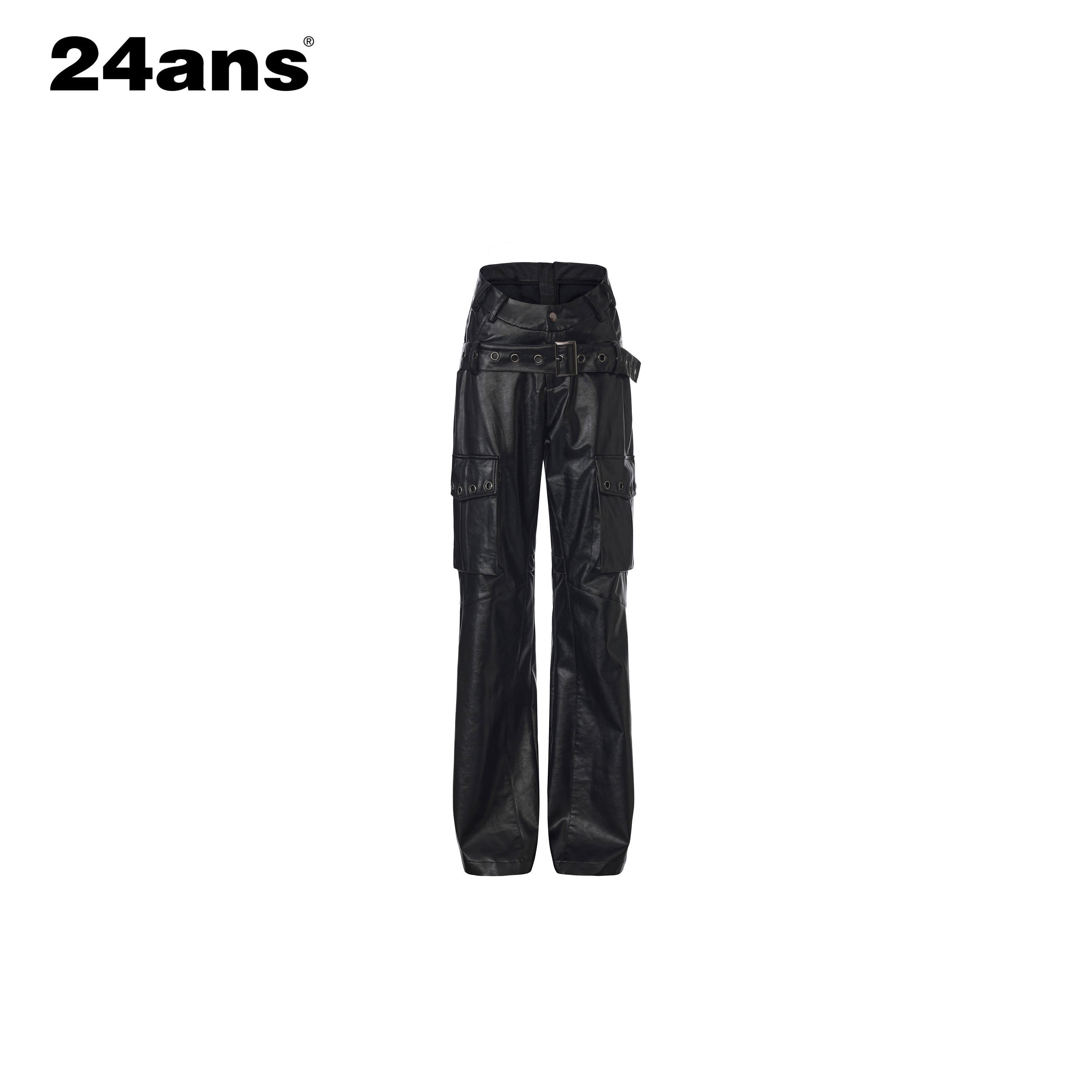 24ans Premium Pu Vegan Leather Sleek Tailored Fit Women Black Long Leather Pants