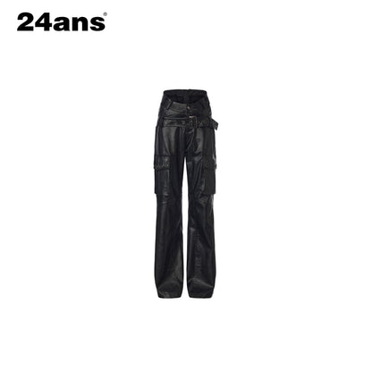 24ans Premium Pu Vegan Leather Sleek Tailored Fit Women Black Long Leather Pants
