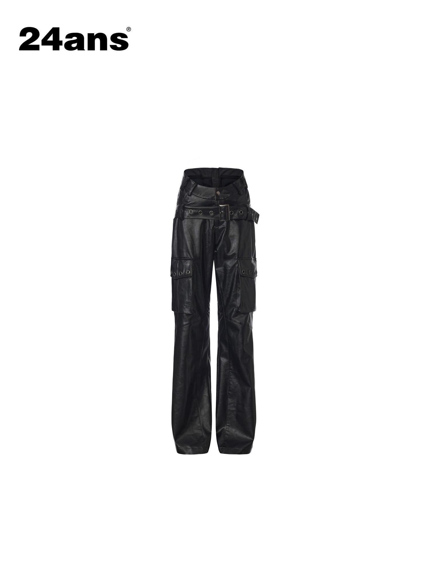 24ans Premium Pu Vegan Leather Sleek Tailored Fit Women Black Long Leather Pants