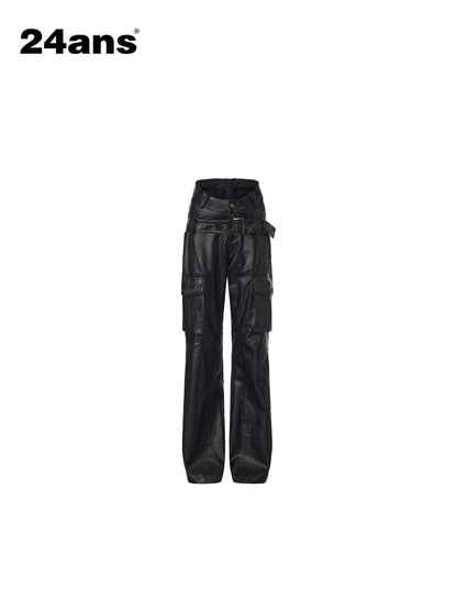 24ans Premium Pu Vegan Leather Sleek Tailored Fit Women Black Long Leather Pants