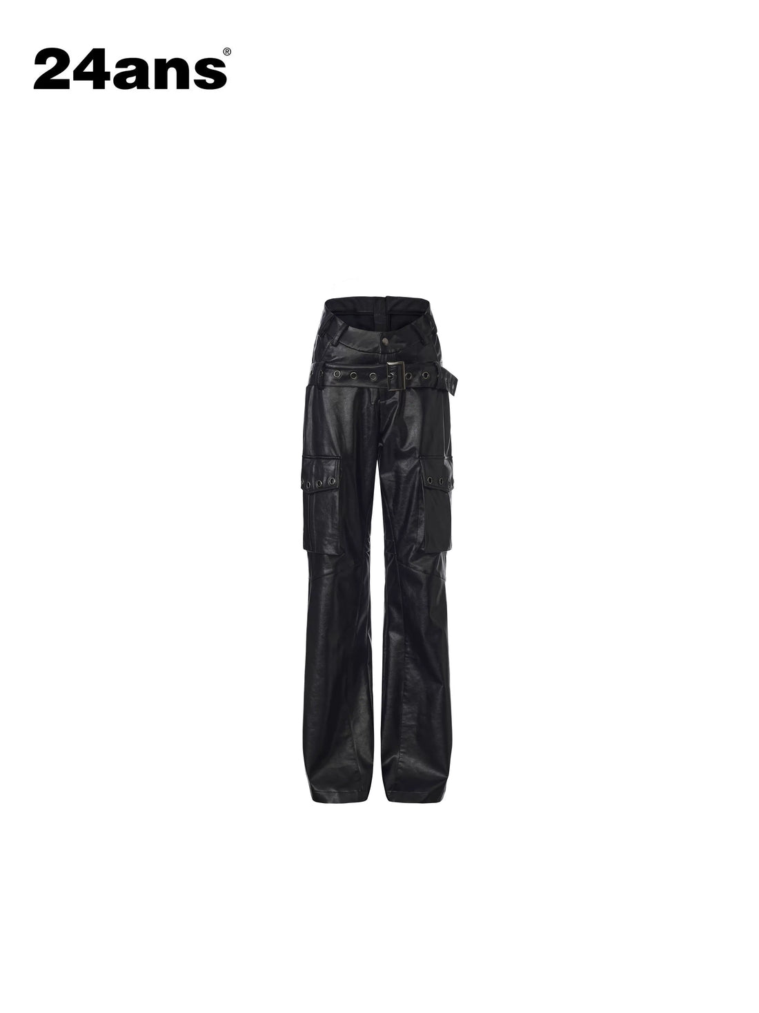 24ans Premium Pu Vegan Leather Sleek Tailored Fit Women Black Long Leather Pants-1