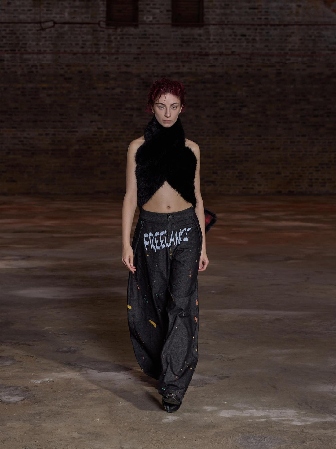 24ans Printed Fold Over Jeans With Splatter Detail
