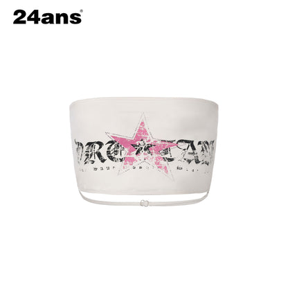 24ans Printed Lettering Cropped Slim Fit Original Design Women Tube Top Bandeau Tops