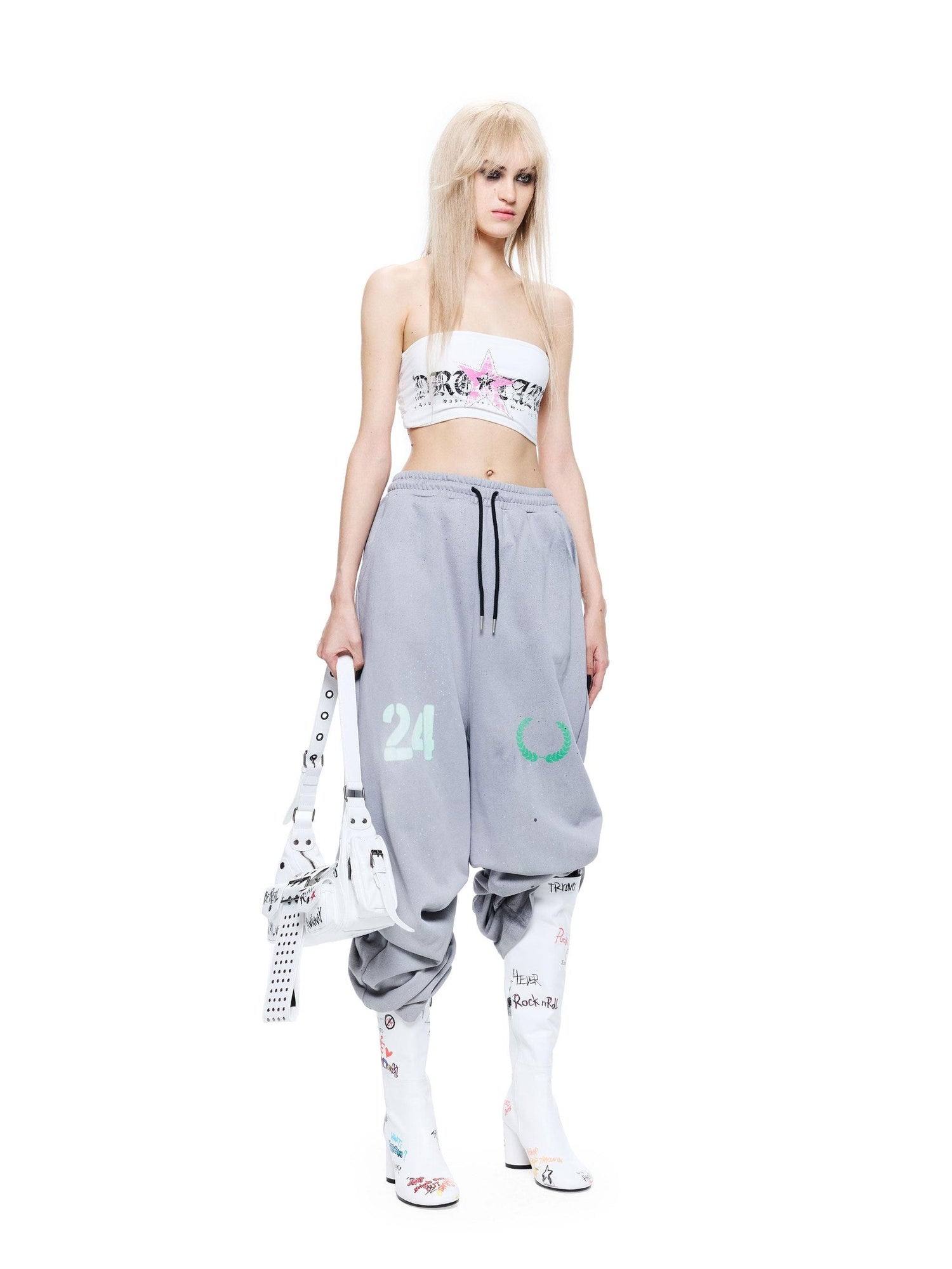 24ans Printed Lettering Cropped Slim Fit Original Design Women Tube Top Bandeau Tops