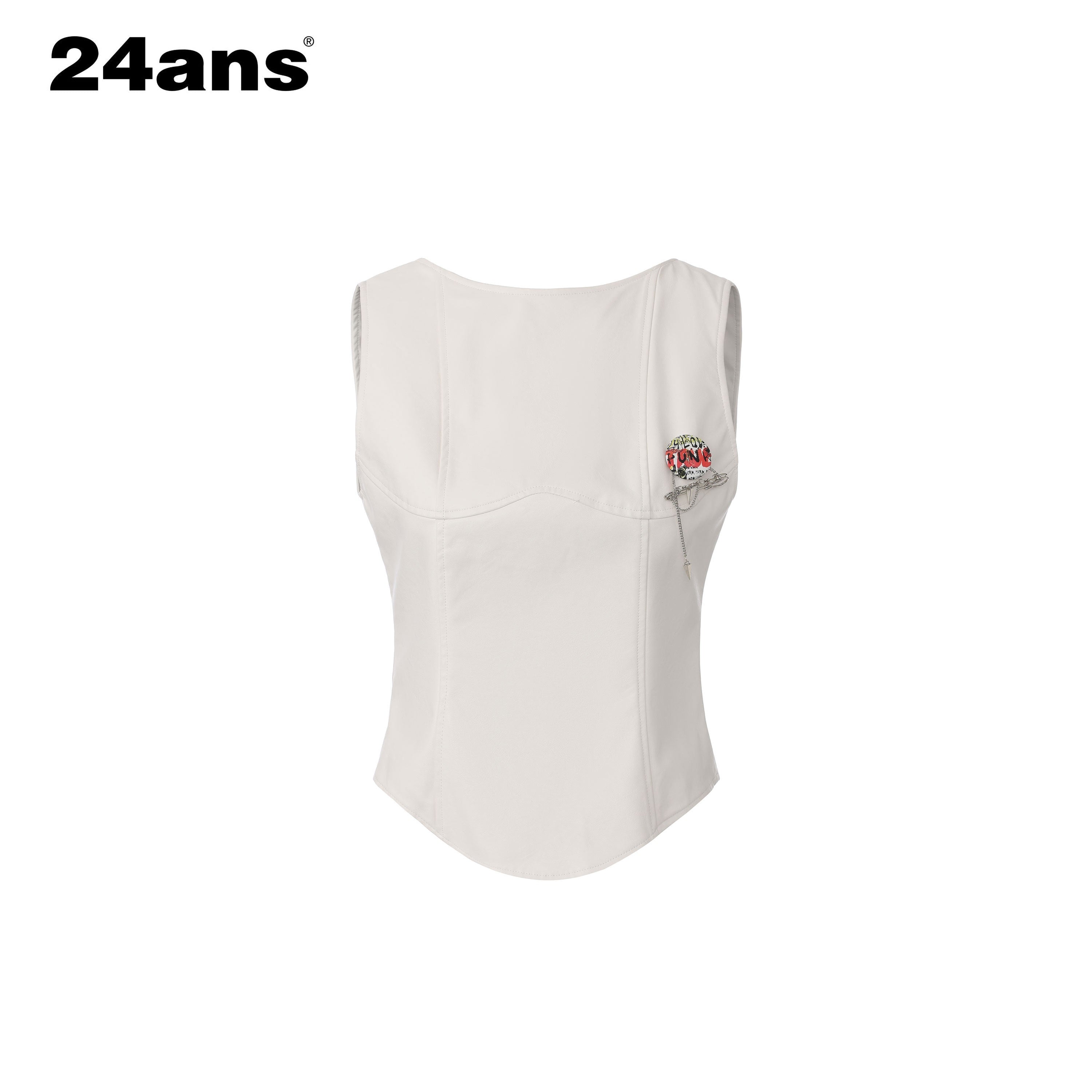24ans Pu Slim Fit Round Neck H Shape White Women Casual Outerwear Tank Tops