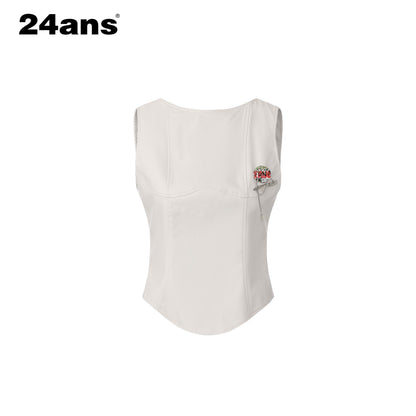 24ans Pu Slim Fit Round Neck H Shape White Women Casual Outerwear Tank Tops