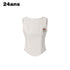 24ans Pu Slim Fit Round Neck H Shape White Women Casual Outerwear Tank Tops