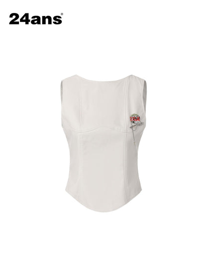 24ans Pu Slim Fit Round Neck H Shape White Women Casual Outerwear Tank Tops