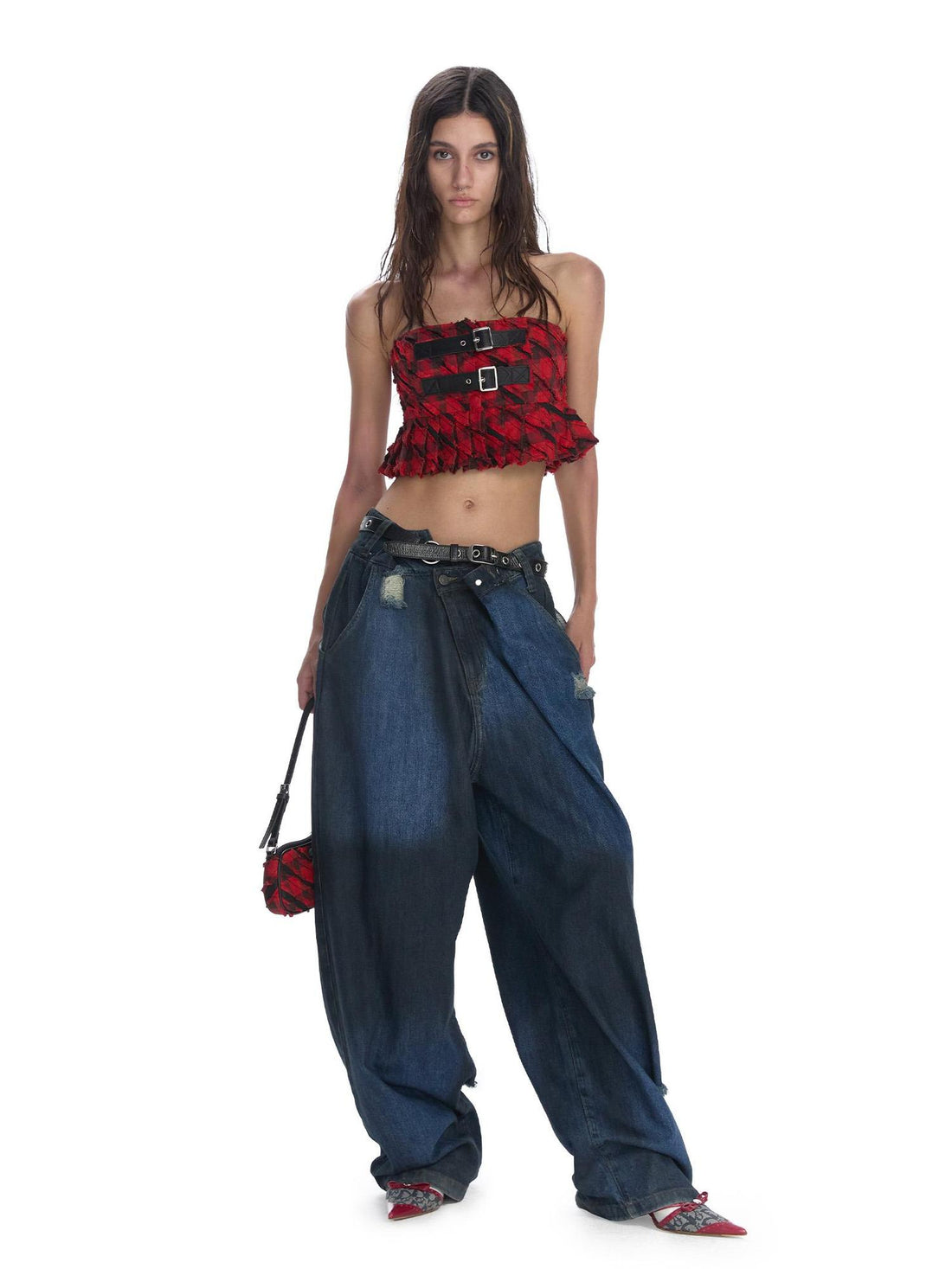 24ans Punk Corset Top In Checkered Cotton