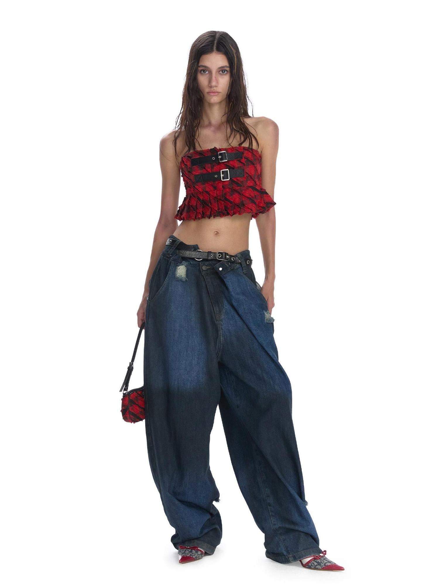 24ans Punk Corset Top In Checkered Cotton
