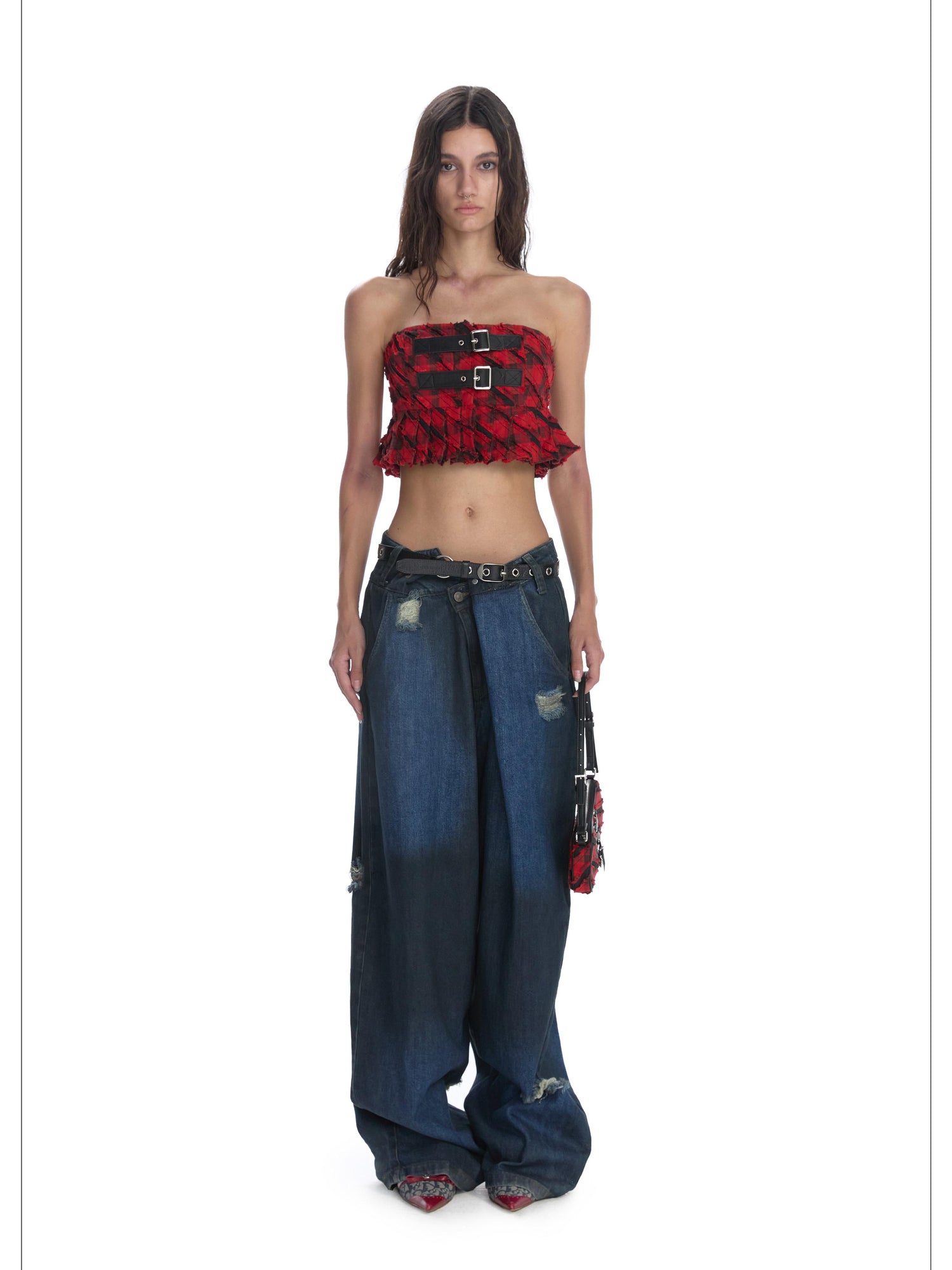 24ans Punk Corset Top In Checkered Cotton