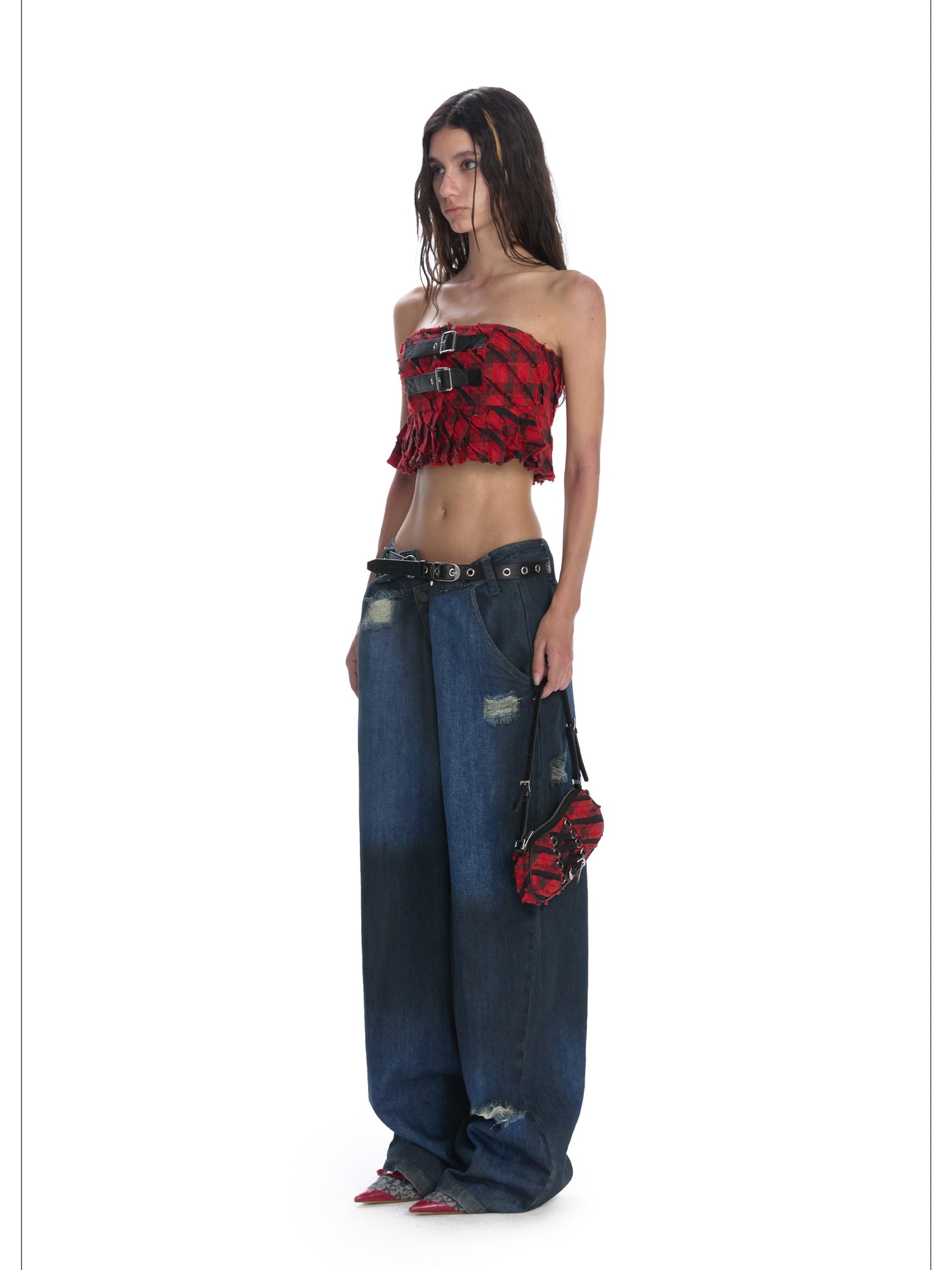 24ans Punk Corset Top In Checkered Cotton