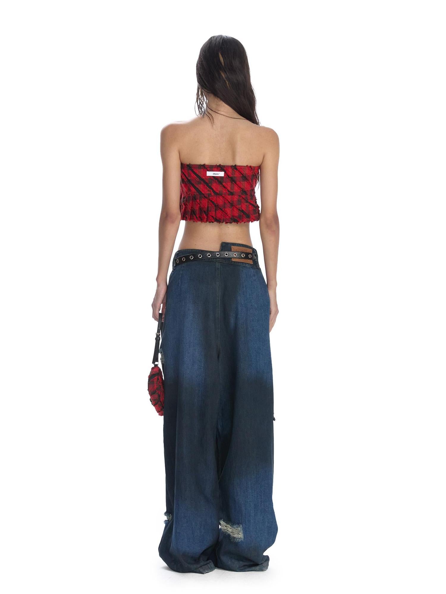 24ans Punk Corset Top In Checkered Cotton