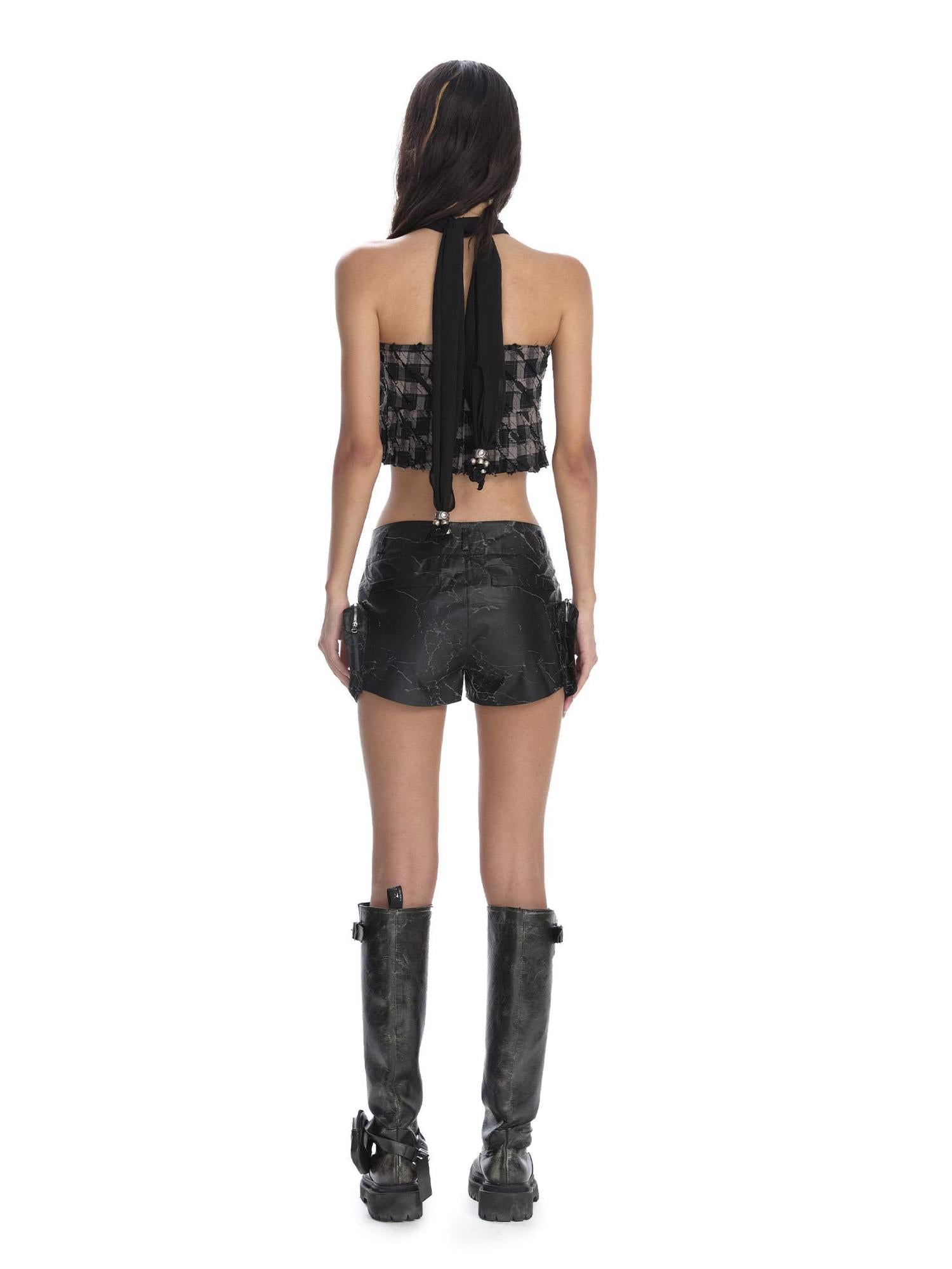 24ans Punk Corset Top In Checkered Cotton