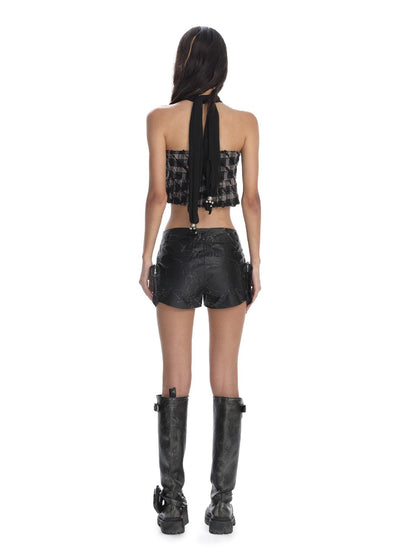 24ans Punk Corset Top In Checkered Cotton