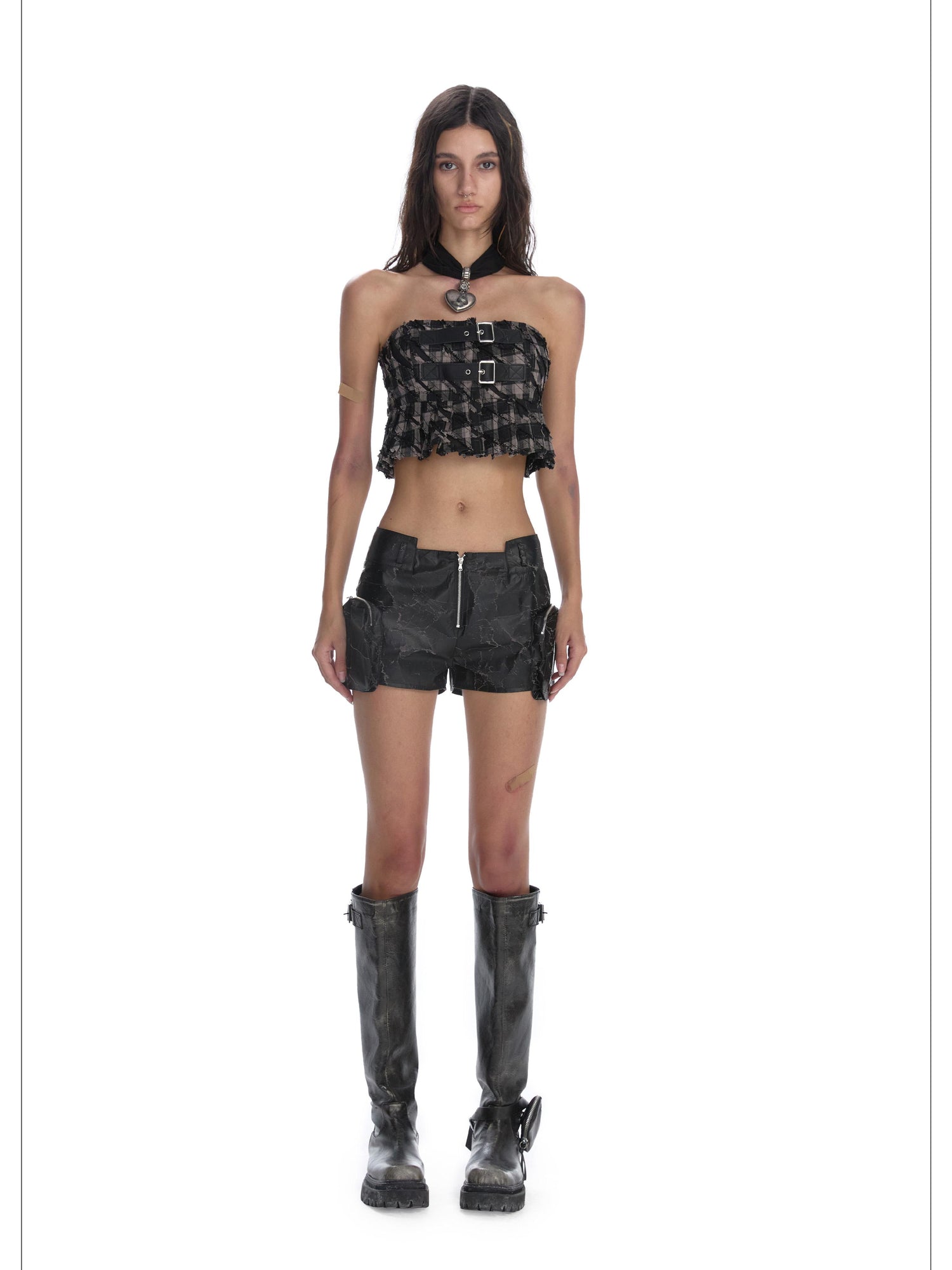 24ans Punk Corset Top In Checkered Cotton