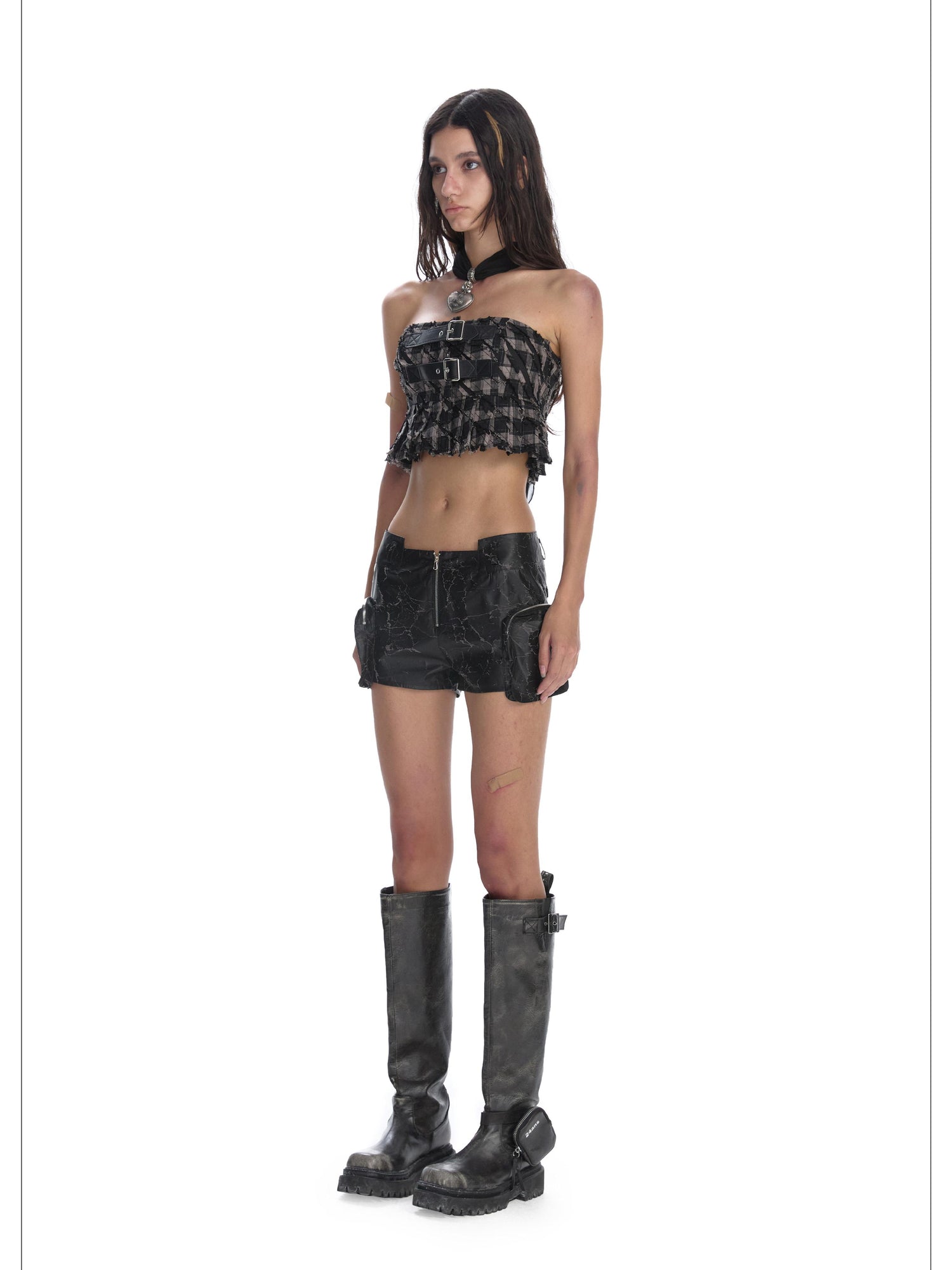 24ans Punk Corset Top In Checkered Cotton