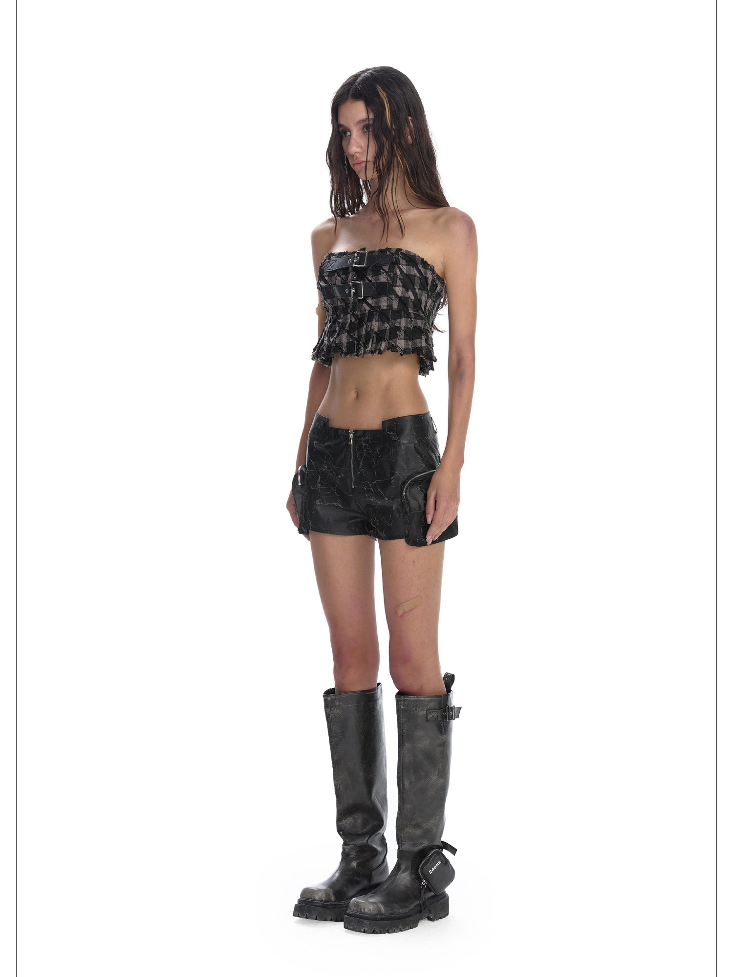 24ans Punk Corset Top In Checkered Cotton