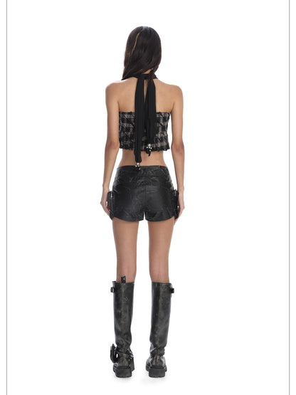 24ans Punk Corset Top In Checkered Cotton