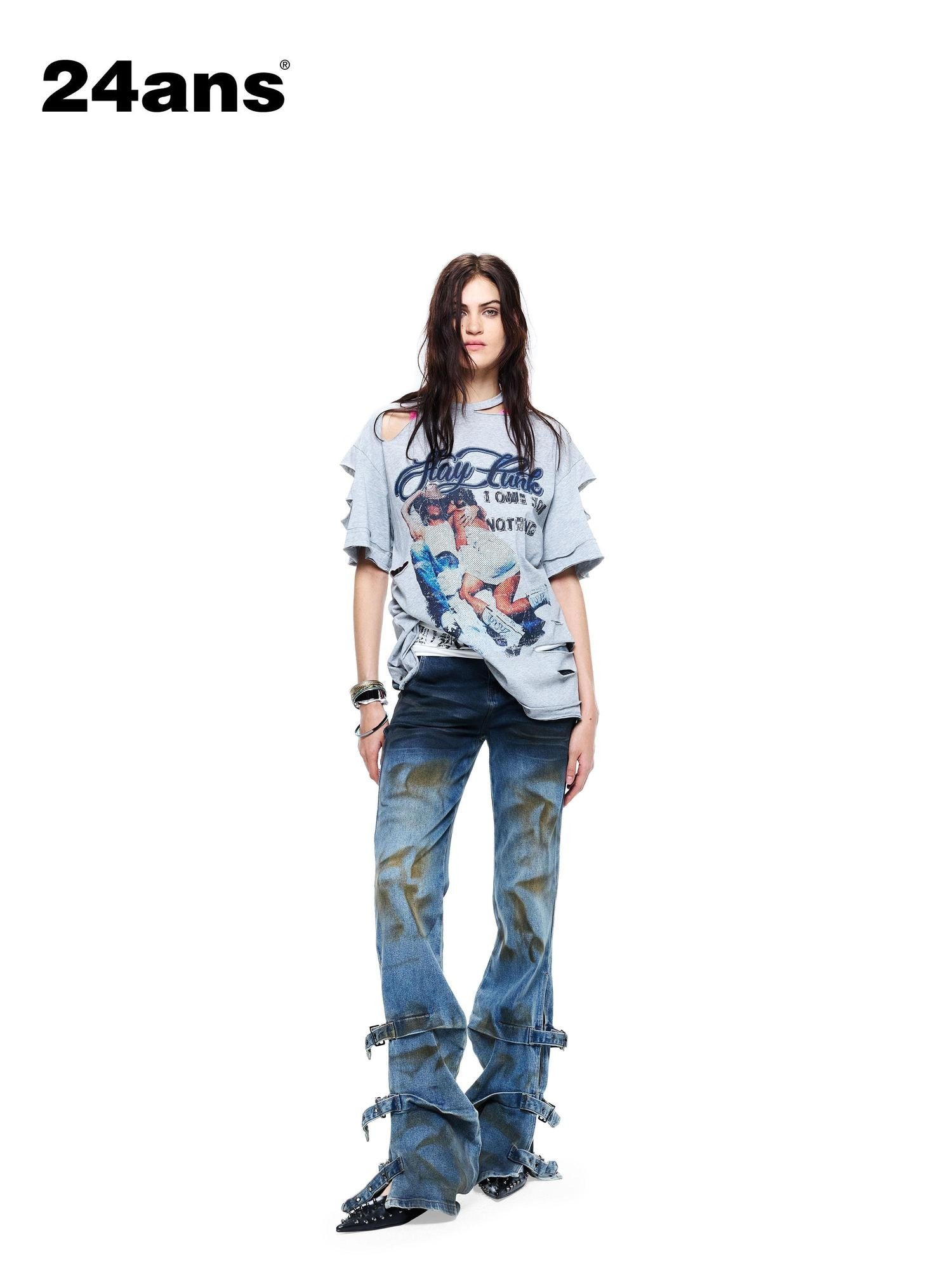 24ans Punk Distressed Back Cutout Tie Dye Women&