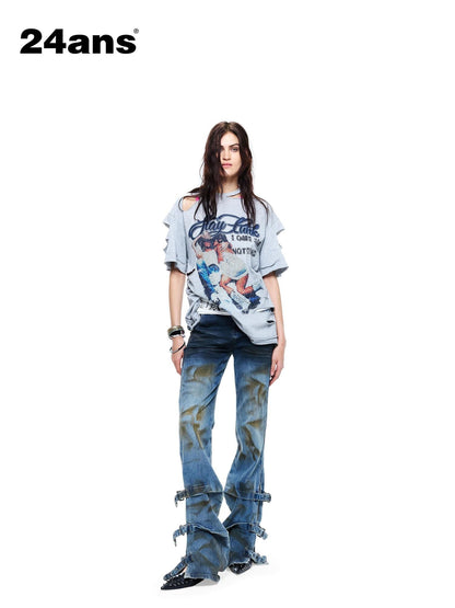 24ans Punk Distressed Back Cutout Tie Dye Women&