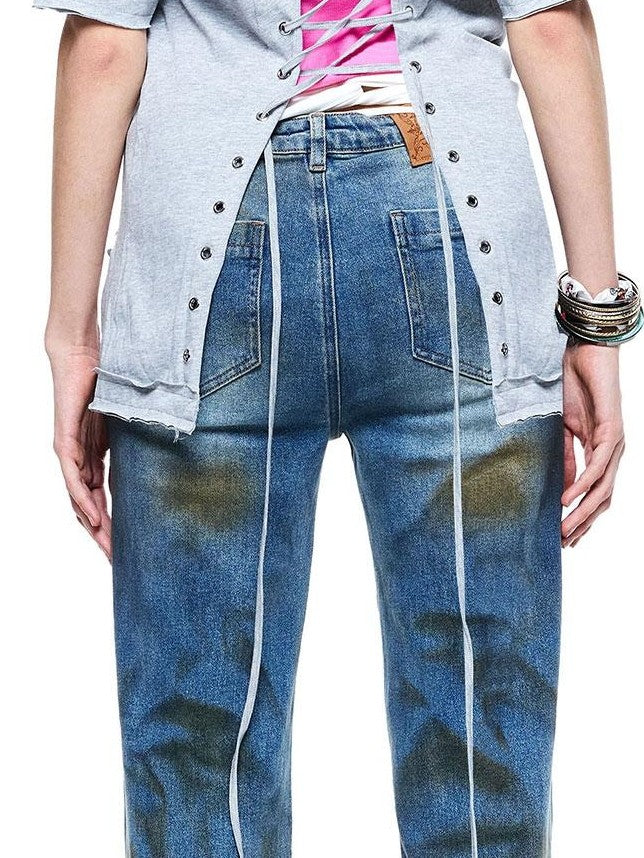 24ans Punk Distressed Back Cutout Tie Dye Women&