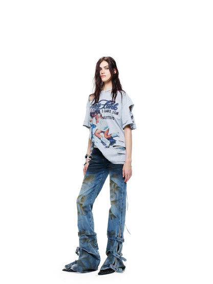 24ans Punk Distressed Back Cutout Tie Dye Women&