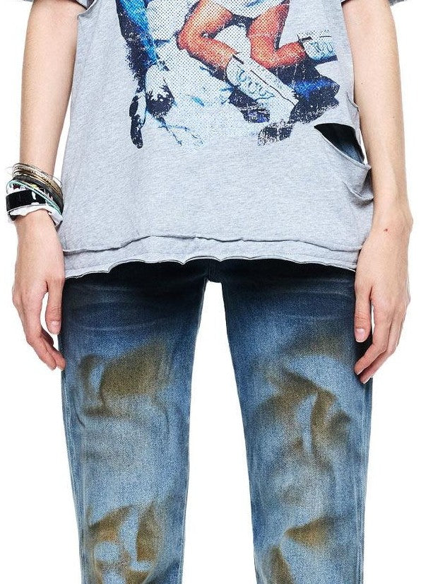24ans Punk Distressed Back Cutout Tie Dye Women&