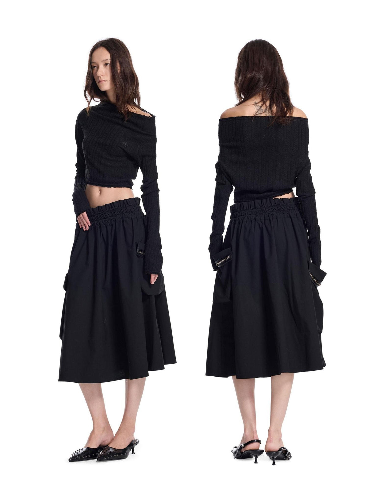 24ans Punk Double Layer Bubble Waist Cargo Pockets Metal Chain Women&