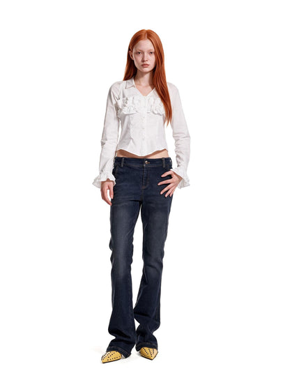 24ans Punk Double Ruffle Puff Sleeve Pure Cotton Women&