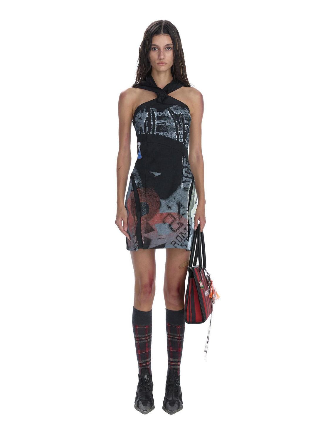 24ans Punk Healing Cotton Nylon Backless Mini Dress