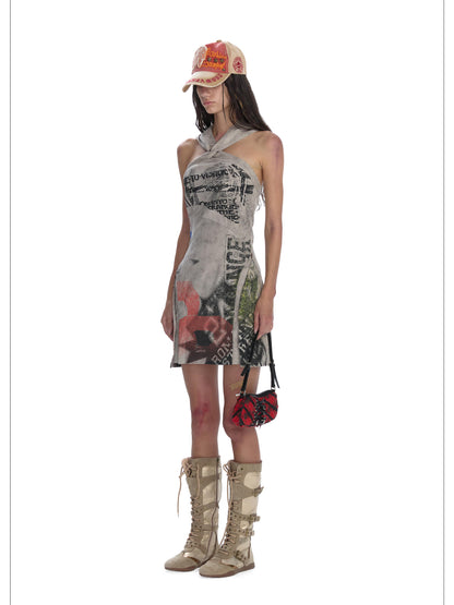24ans Punk Healing Cotton Nylon Backless Mini Dress