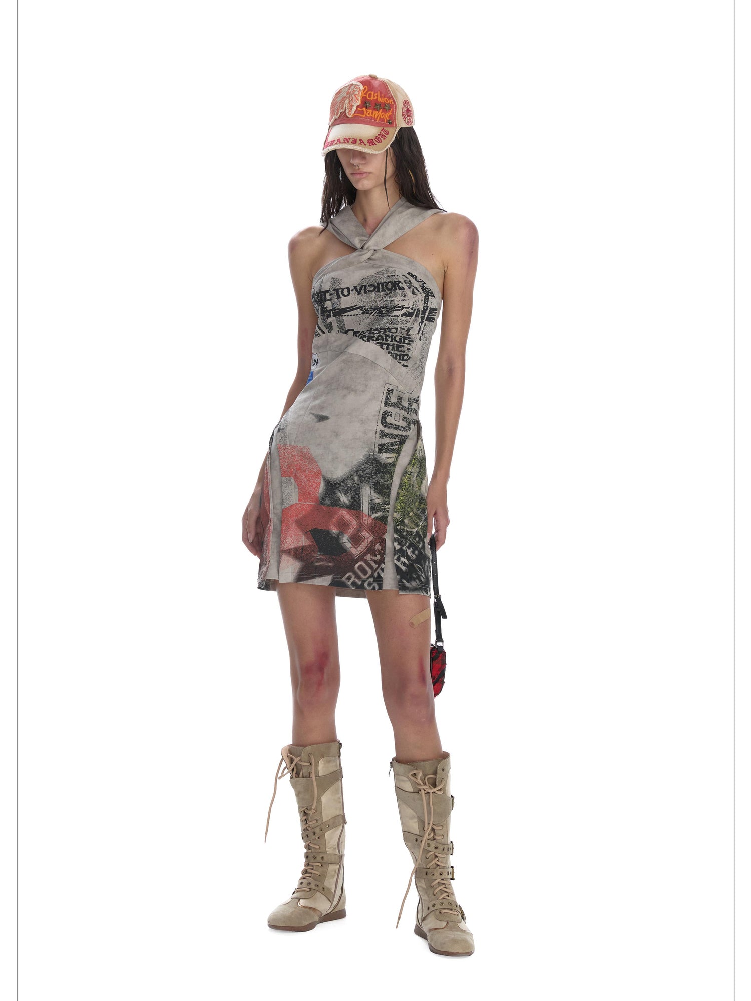 24ans Punk Healing Cotton Nylon Backless Mini Dress