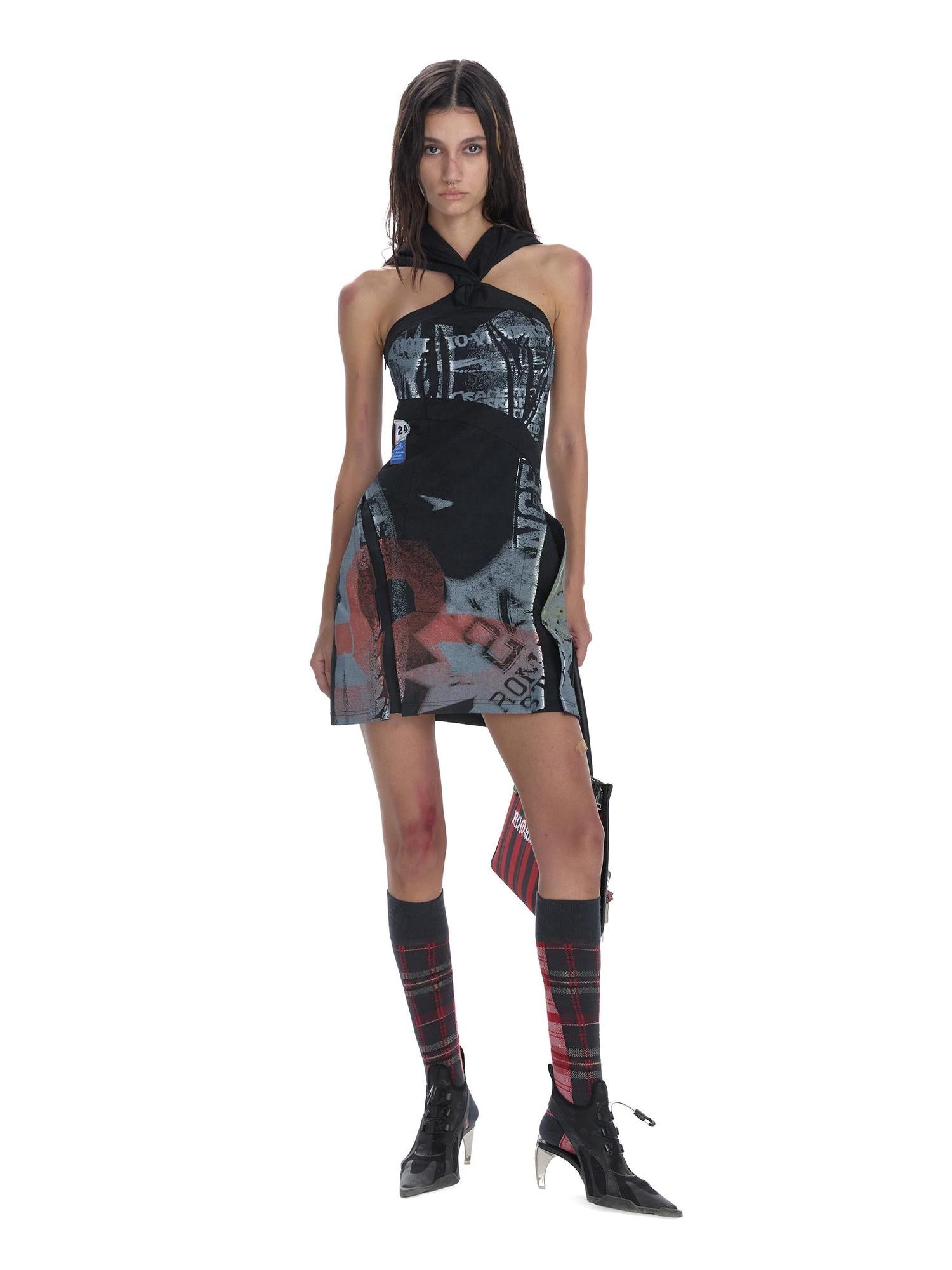 24ans Punk Healing Cotton Nylon Backless Mini Dress