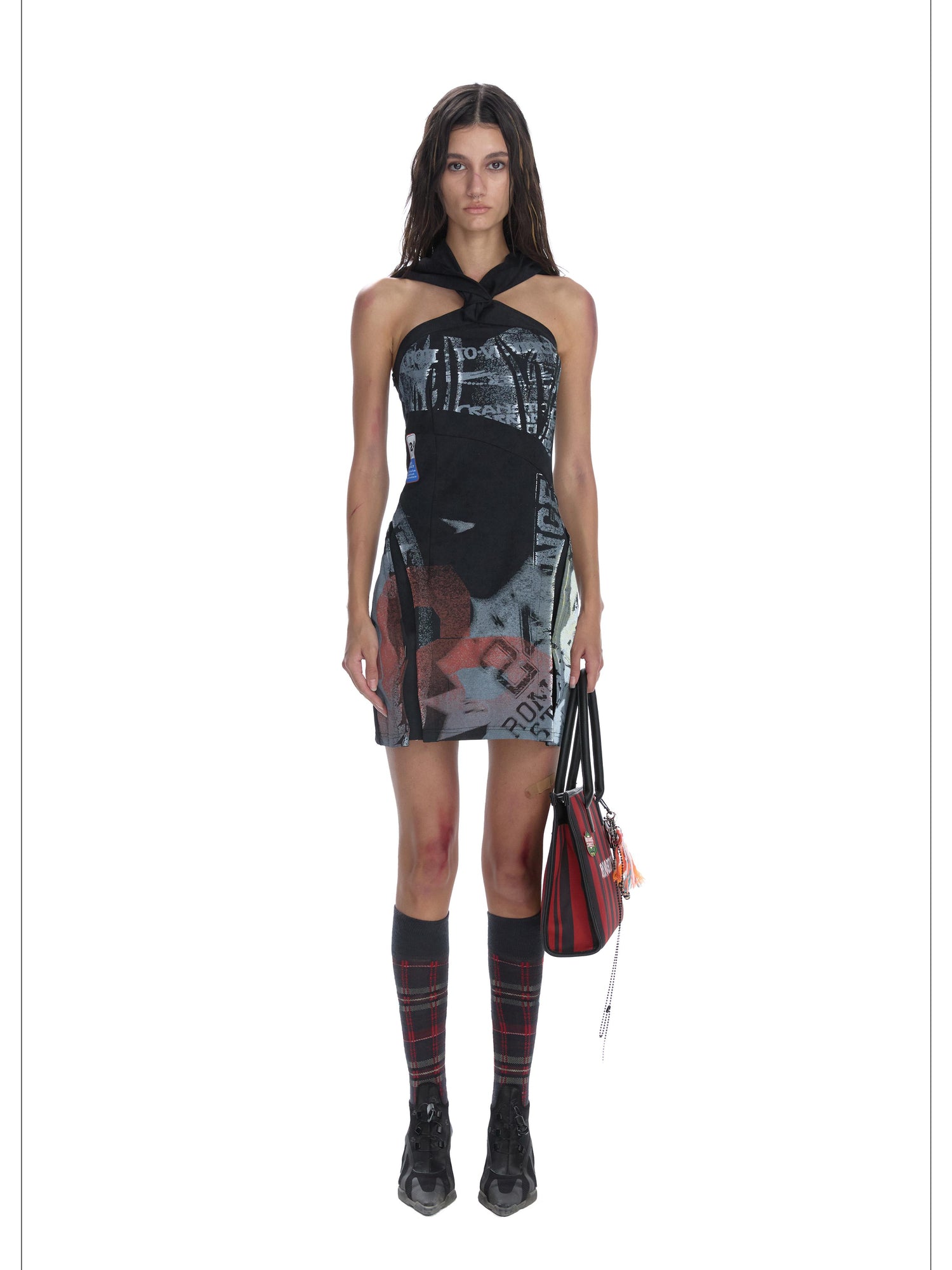 24ans Punk Healing Cotton Nylon Backless Mini Dress