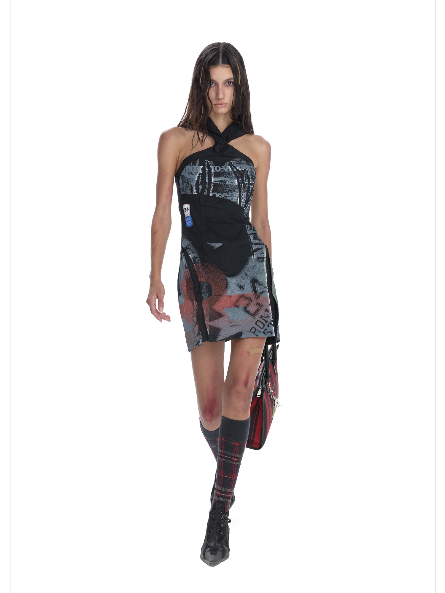 24ans Punk Healing Cotton Nylon Backless Mini Dress