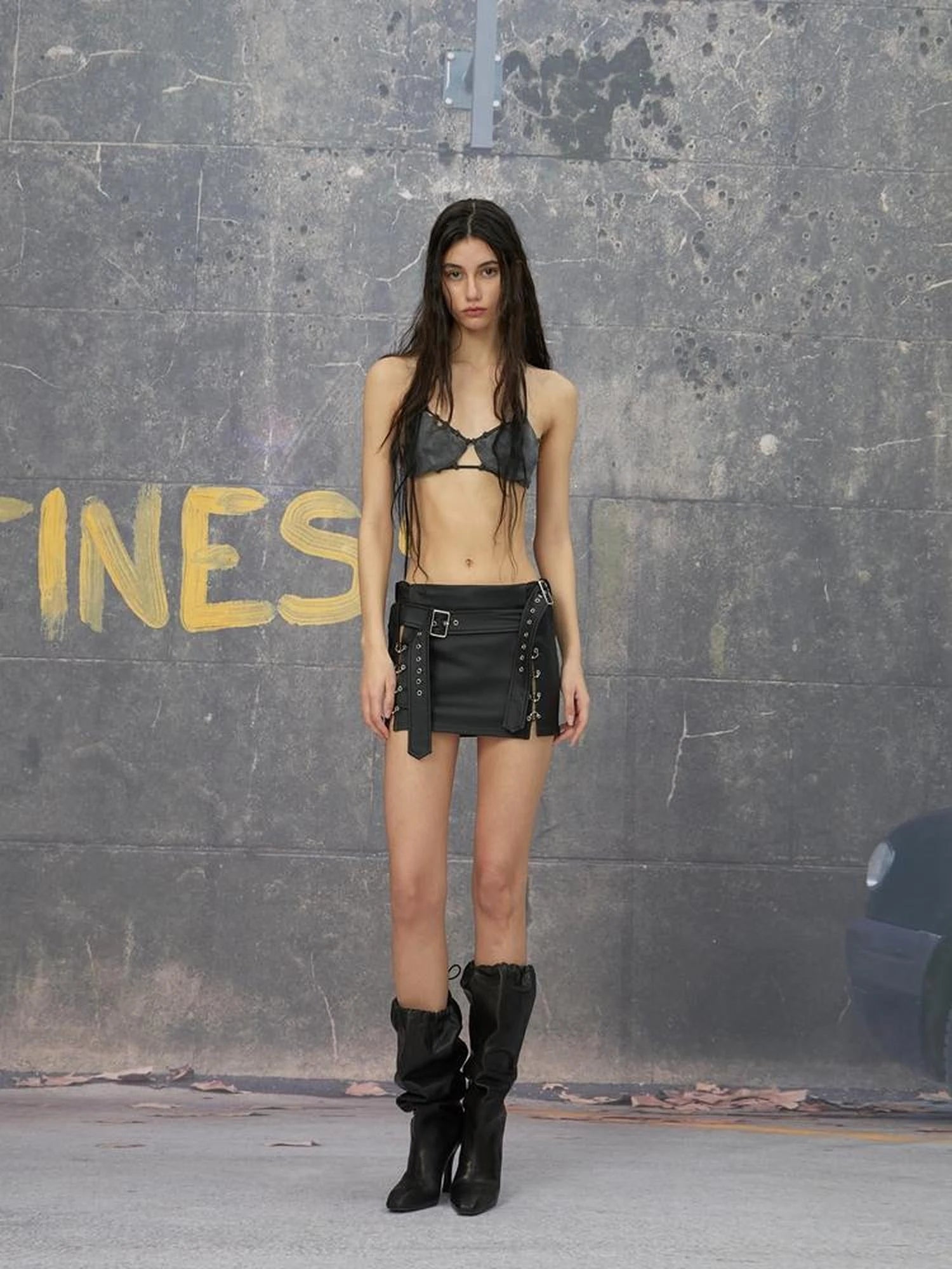 Punk Mini Skirt In Black And White