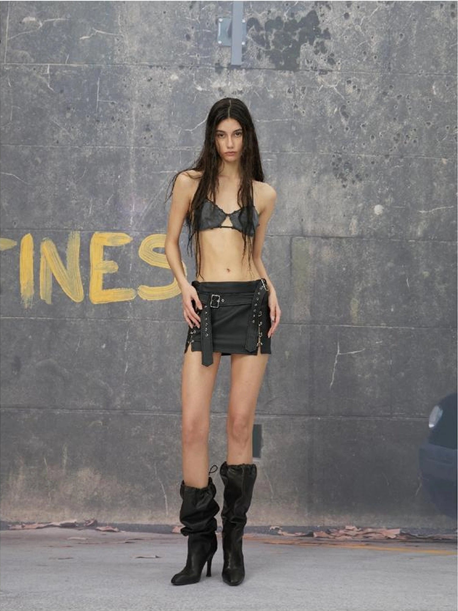 Punk Mini Skirt In Black And White