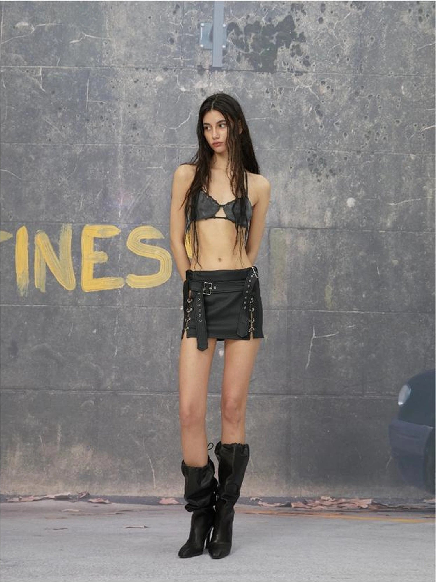 Punk Mini Skirt In Black And White
