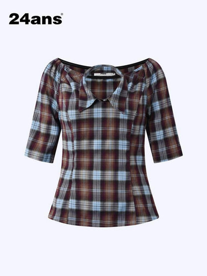 Punk Plaid Cut Out Crop Shirt With Waist Tie