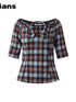 Punk Plaid Cut Out Crop Shirt With Waist Tie