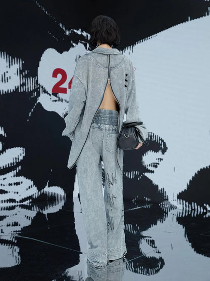 Punk Print Two Sided Reversible Cotton Set V Neck T Shirt Long Sleeve