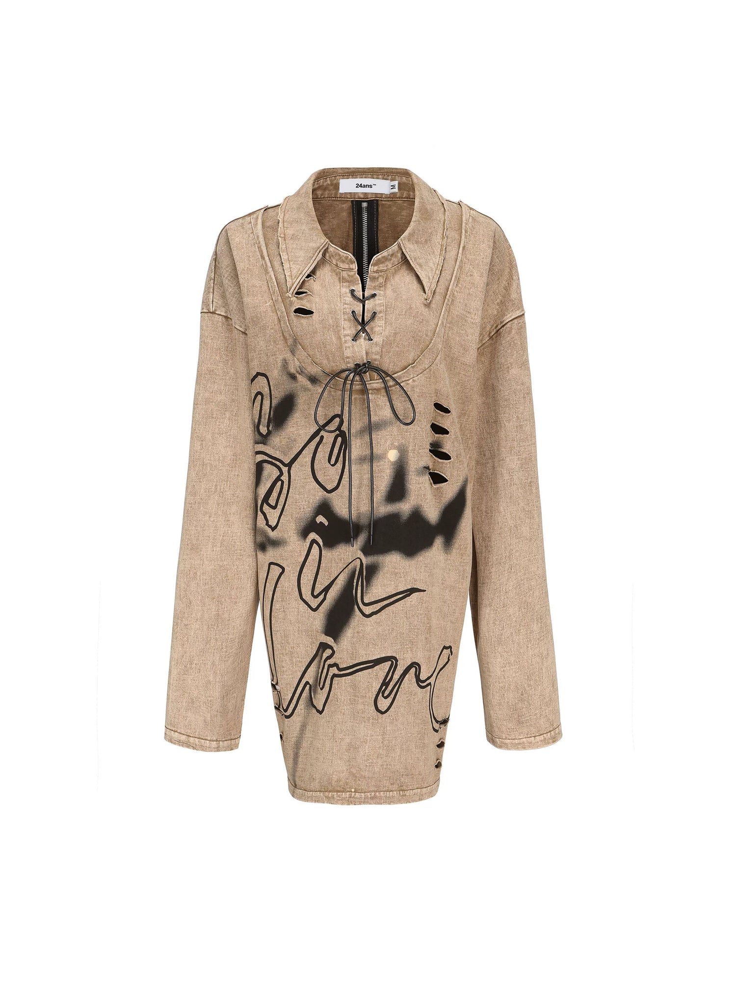 24ans Punk Print Two Sided Reversible Cotton Set  V-Neck T-Shirt Long Sleeve MISSTT