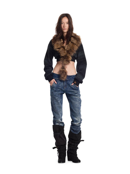 24ans Punk Spliced Detachable Ring Hardware Knit Women&