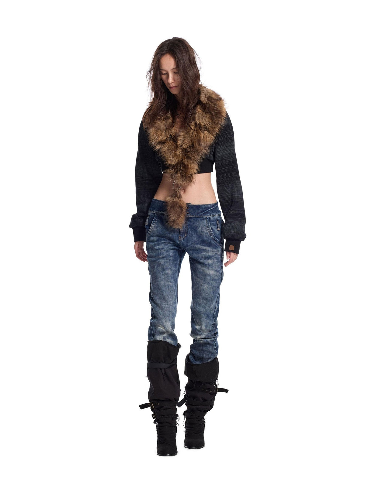 24ans Punk Spliced Detachable Ring Hardware Knit Women&