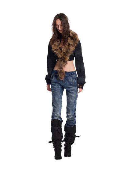 24ans Punk Spliced Detachable Ring Hardware Knit Women&